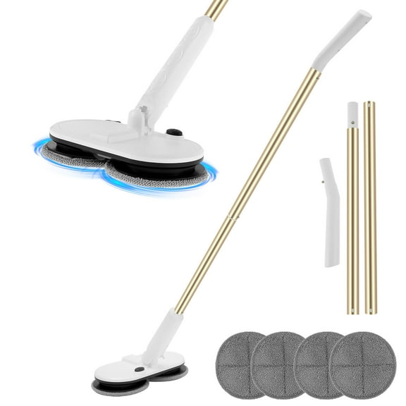 Cordless Electric Mop with 4 Mop Pads 2000m Rechargeable Electric Mop Floor Cleaner Dual Head Electric Spin Mop Efficient Hardwood Floor Cleaner Machine Portable for Hardwood Tile Laminate Floor