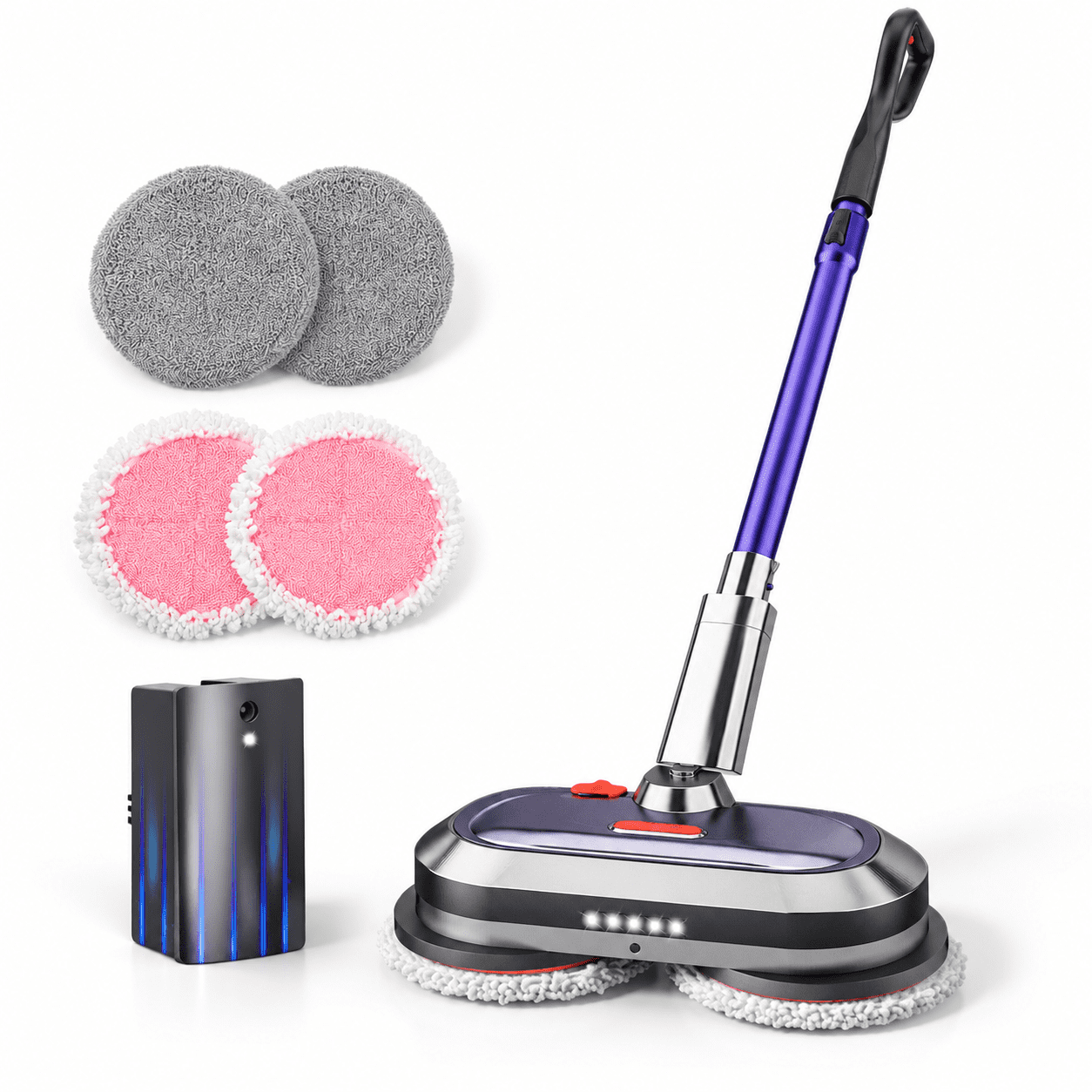 Meat Mop Cordless Electric Mop with Detachable, 300ml Water Tank, LED Headlight ...
