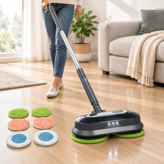 Cordless Electric Mop with Spray, Detachable Water Tank, Dual-Spin for Hard Floors