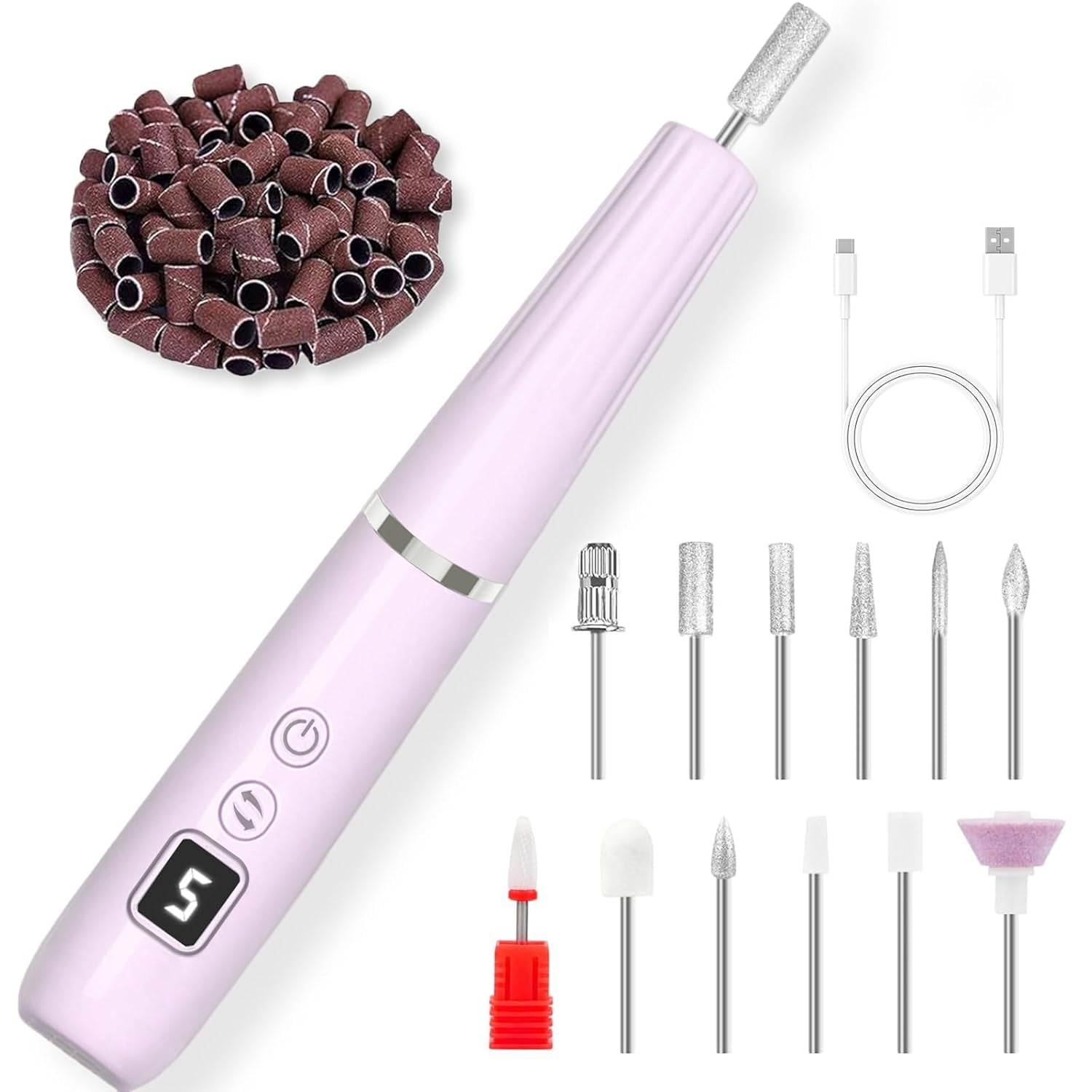 Cordless Electric Nail Drill with 360° Ring Light, Portable Nail File Kit for Acrylic, Gel Nails, Portable Home Manicure Kit for Manicure and Pedicure