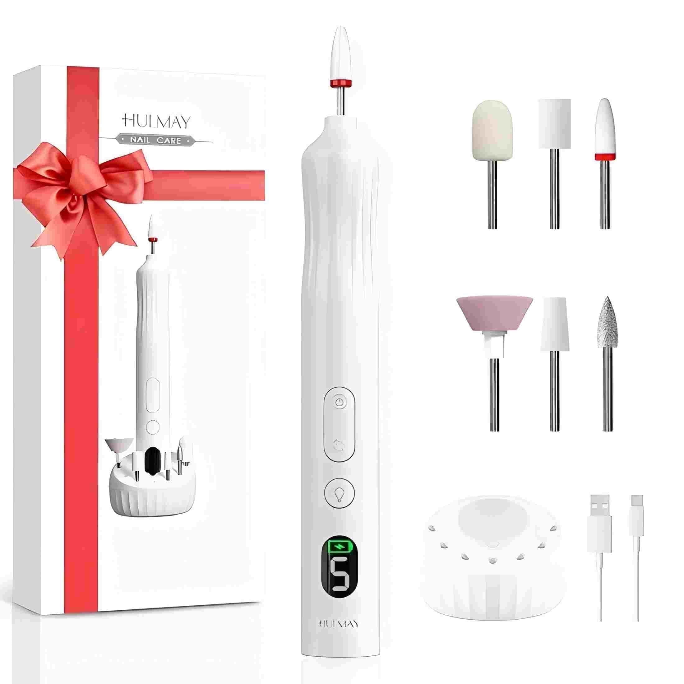 Hulmay Electric Nail Drill, Cordless Nail File Kit with UV Lamp, Portable Manicure Pedicure Tool, 6 Drill Bits & Rechargeable for Acrylic Nails Gel Polishing