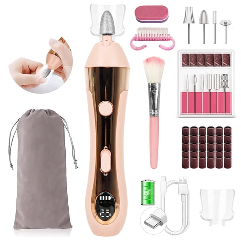CshidWorld Cordless Electric Nail File, 10-Speed Nail Drill Kit with LED Light, Professional Portable Manicure Pedicure Tool for Thick Nails, Hand & Foot（Pink）