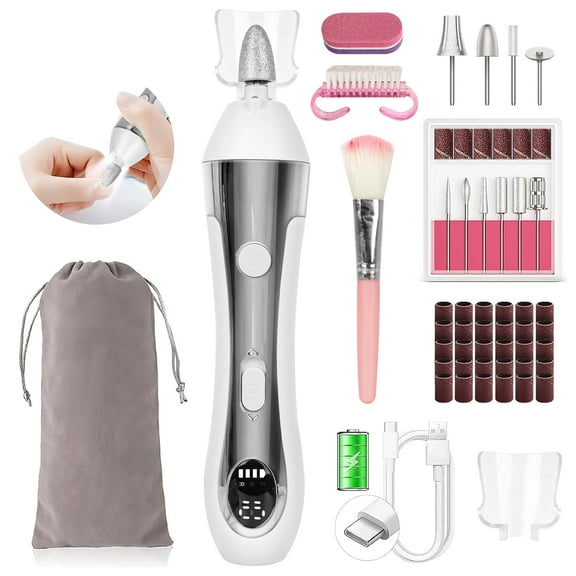 CshidWorld Cordless Electric Nail File, 10-Speed Nail Drill Kit with LED Light, Professional Portable Manicure Pedicure Tool for Thick Nails, Hand & Foot（White）