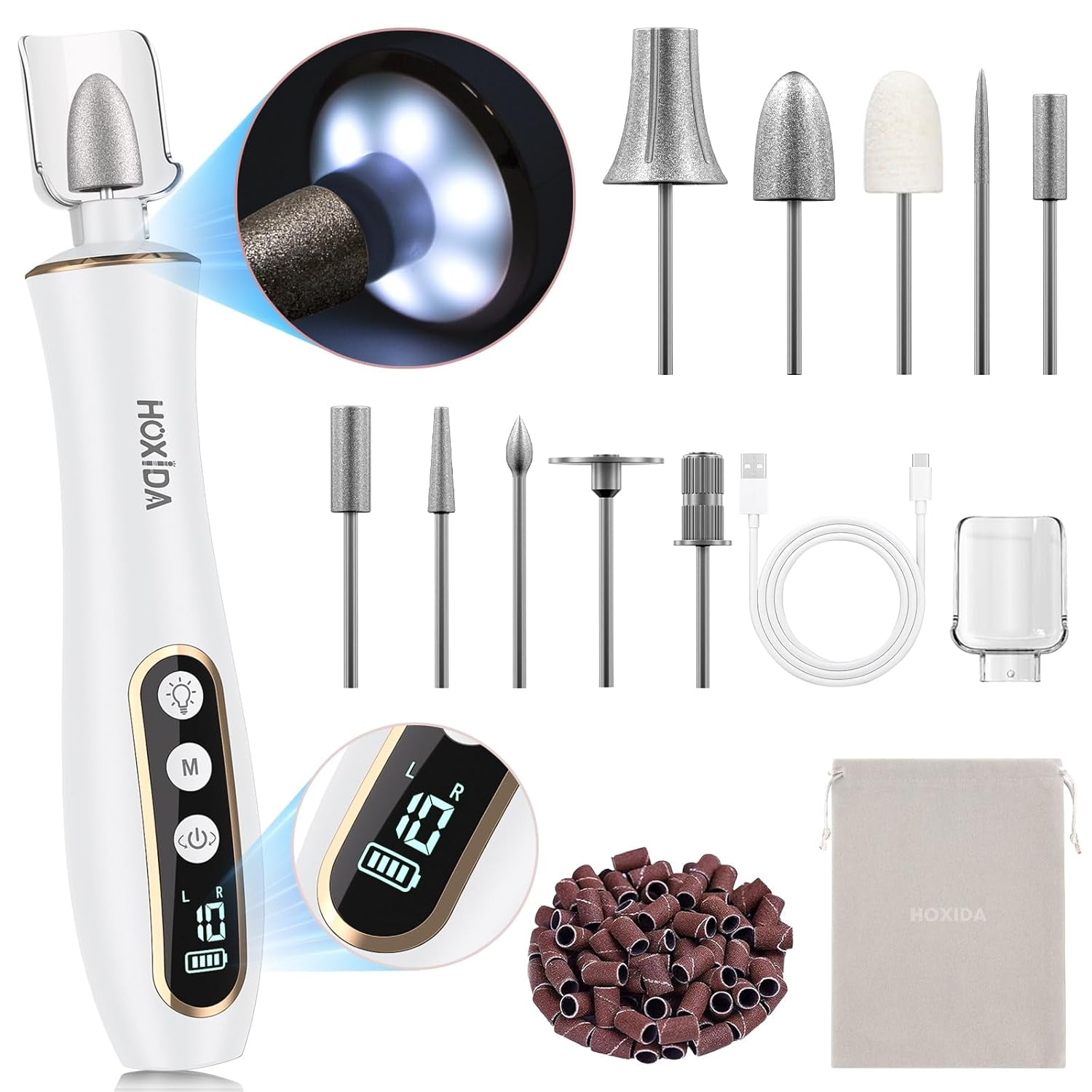 Cordless Electric Nail File Set, Portable Electric Nail Drill Machine, 5 Speeds, Manicure Pedicure Kit with Hand Foot Care Tool