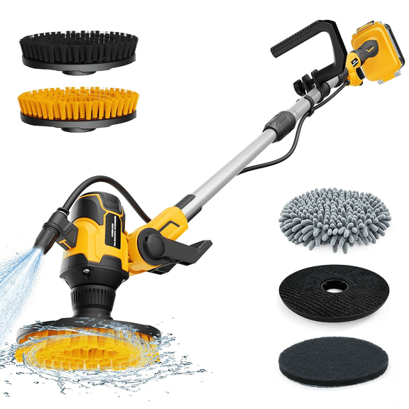 Cordless Electric Power Scrubber Compatible with DeWalt 20V Max Battery | (Tool Only)Water Fed Telescopic Cleaning Brush with Brushless Motor, IPX7 Waterproof 8-Angle Head, 45-59" Pole for Patio/Deck