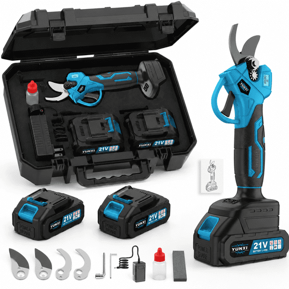 Cordless Electric Pruning Shears Kit with Digital Display, 21V Rechargeable Battery Powered Garden Scissors, 2 Batteries, Portable Case, Spare Blades & Maintenance Accessories for Orchard & Garden