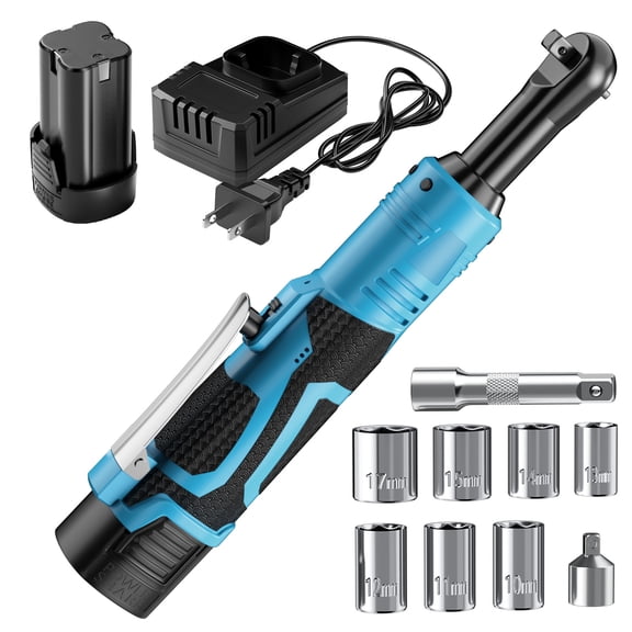 Cordless Electric Rachet Wrench Set, Ergonomic Grip, Variable Speed Trigger, 1 Lithium-Ion Batteries, 7 Sockets, with Extension Bar And Adapter, for Car Repair, Home, Automotive Maintenance