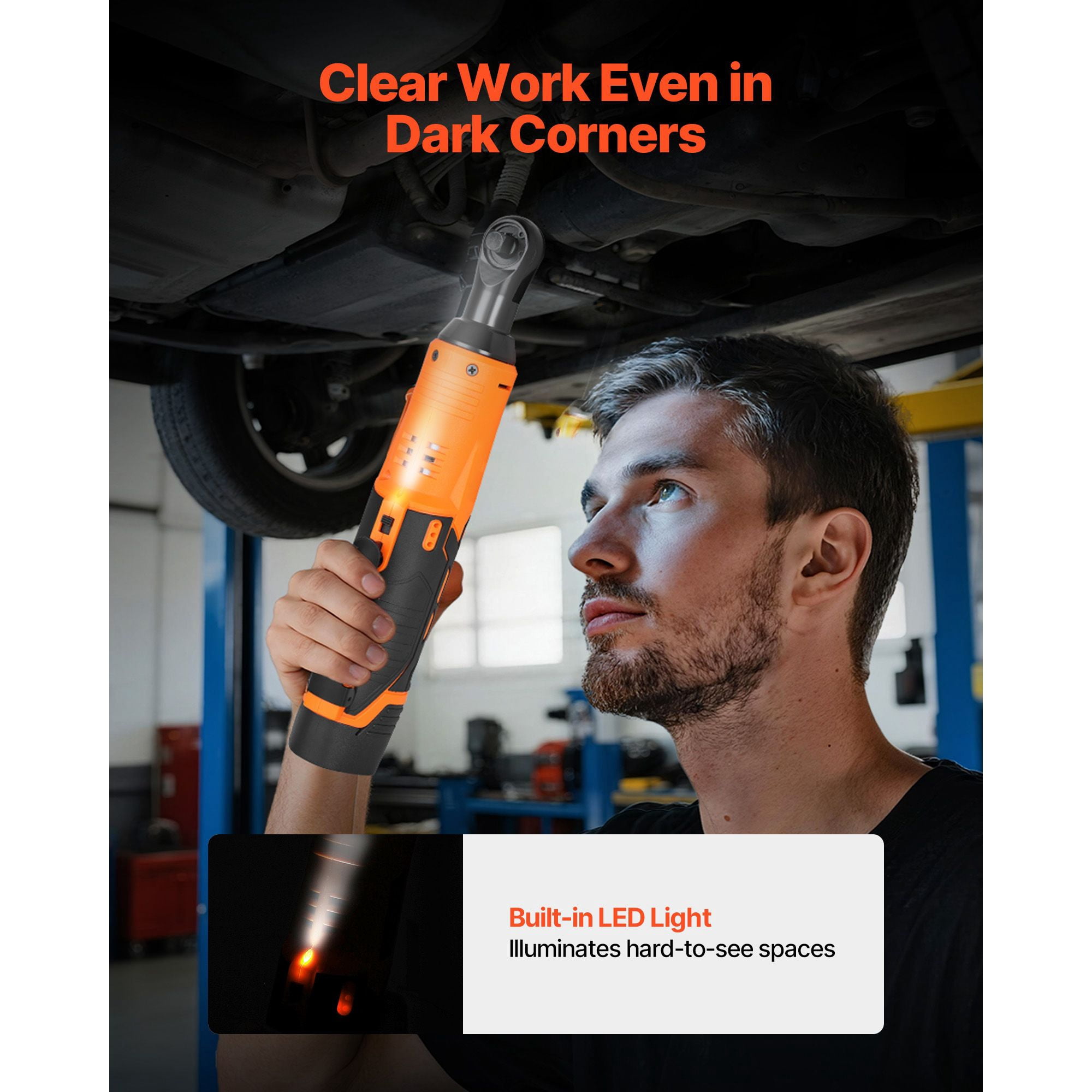 Cordless Electric Ratchet Wrench, 3/8 Inch, 33 ft-lbs Torque, 240 RPM, 2 x 2000mAh Batteries, with Sockets, Adapter & Extension Bar, for Automotive & Mechanical Work