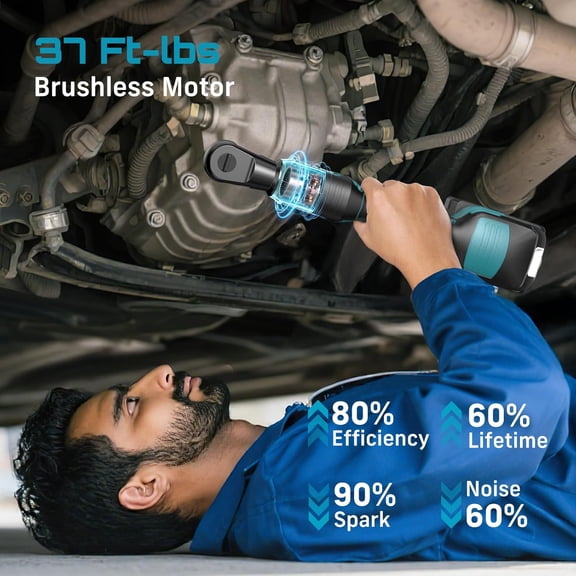 Cordless Electric Ratchet Wrench: 50Nm Torque 220RPM, 1/4" Power Ratchet Set w/ 2×2.0Ah Batteries, 5 Sockets, Fast Charger, 3" Extension, Carrying Bag - for Auto Repair, , Motorcycle