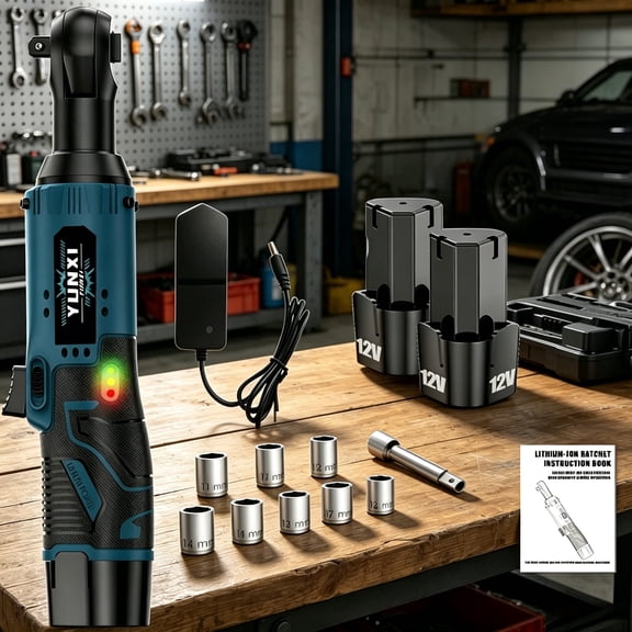 Cordless Electric Ratchet Wrench, 12V Power Ratchet Tool Kit With 2pcs of 1300mAh Lithium-Ion Battery