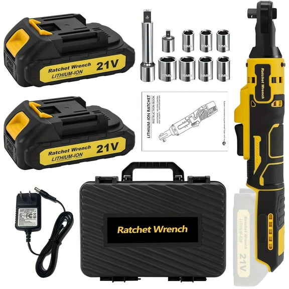 Cordless Electric Ratchet Wrench Set, 3/8" 21V Power Ratchet Tool Kit With 2 Packs 2000mAh Lithium-Ion Battery And Charger