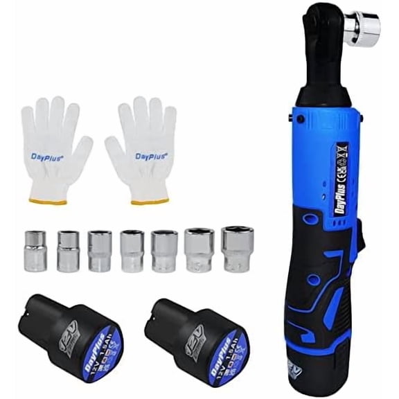 Cordless Electric Ratchet Wrench Set 3/8" Right Angle Wrench Impact Power Tool 2-Pack 2.0Ah Lithium-Ion Batteries, Power Ratchet Driver with 7 Sockets$$Tools & Hardware Other