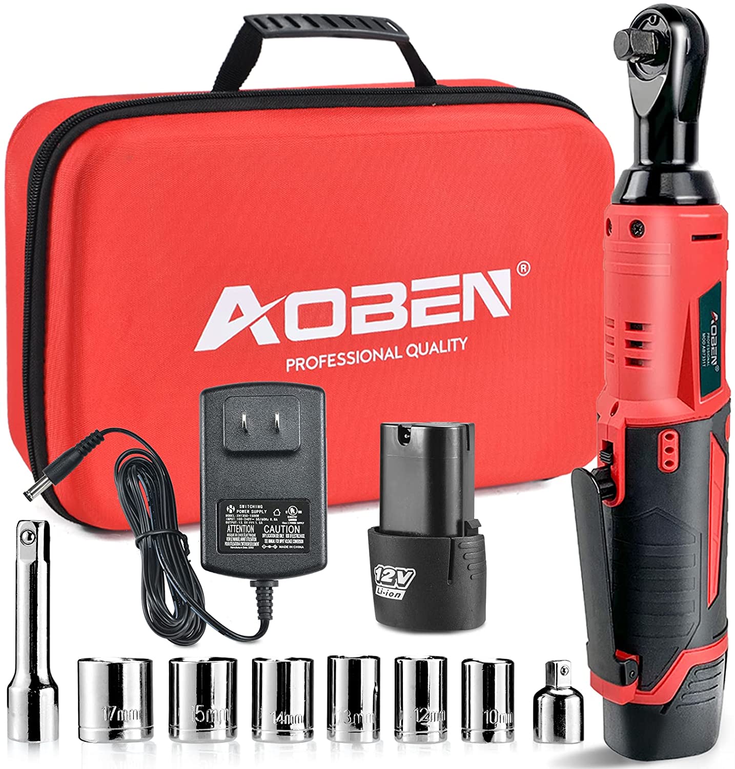 Cordless Electric Ratchet Wrench Set AOBEN 3/8" 12V Power Ratchet Tool