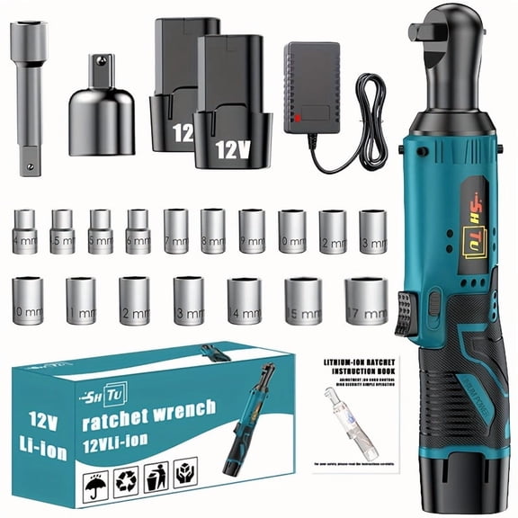 Cordless Electric Ratchet Wrench Tool Kit - Rechargeable Battery & Quick Charger for Ship/Vehicle Maintenance, Home/Car Repair, Ideal Gift for Men