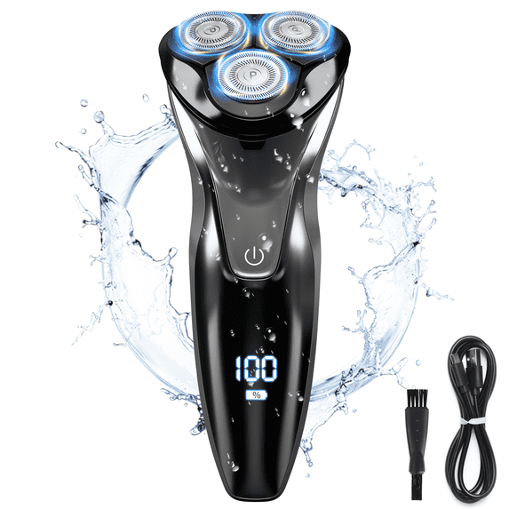 Pink Touch Electric Shaver for Men, 2-in-1 Waterproof Cordless Razor with Pop-Up Trimmer, Wet & Dry Beard Groomer with LED Display, Ideal Gift for Husband, Dad, or Him, Black