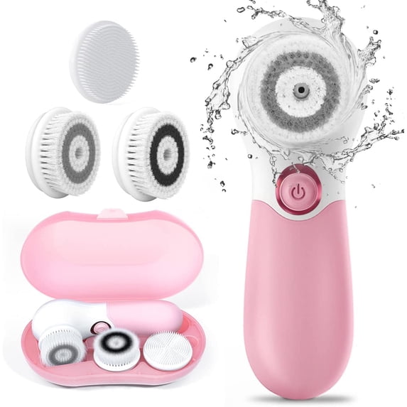 Cordless Electric Rotating Facial Cleansing Brush Kit, 2 Adjustable Speed Modes with 3 Interchangeable Brush Heads, Waterproof Exfoliating Blackhead Remover & Skin Massager for All Skin Types
