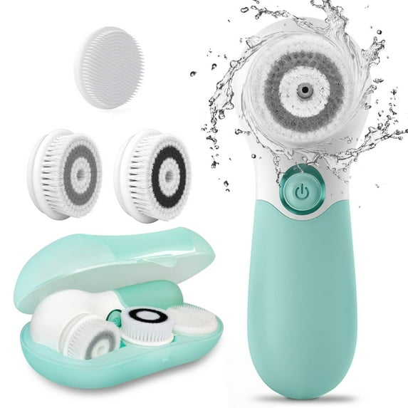 Cordless Electric Rotating Facial Cleansing Brush Kit, 2 Adjustable Speed Modes with 3 Interchangeable Brush Heads, Waterproof Exfoliating Blackhead Remover & Skin Massager for All Skin Types