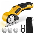 thumbnail image 1 of Cordless Electric Scissors: 4V Rechargeable Cardboard Cutter, 3 Blades, Safety Lock & LED Light, Box Cutter for Carton Carpet Plastic Fabric Leather(Yellow）, 1 of 7