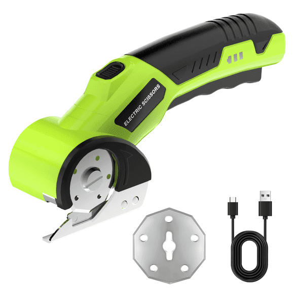 HOTREE Cordless Electric Scissors, 4V Rechargeable Cutter with Safety Lock and LED for Fabric, Cardboard, Plastic, and Leather