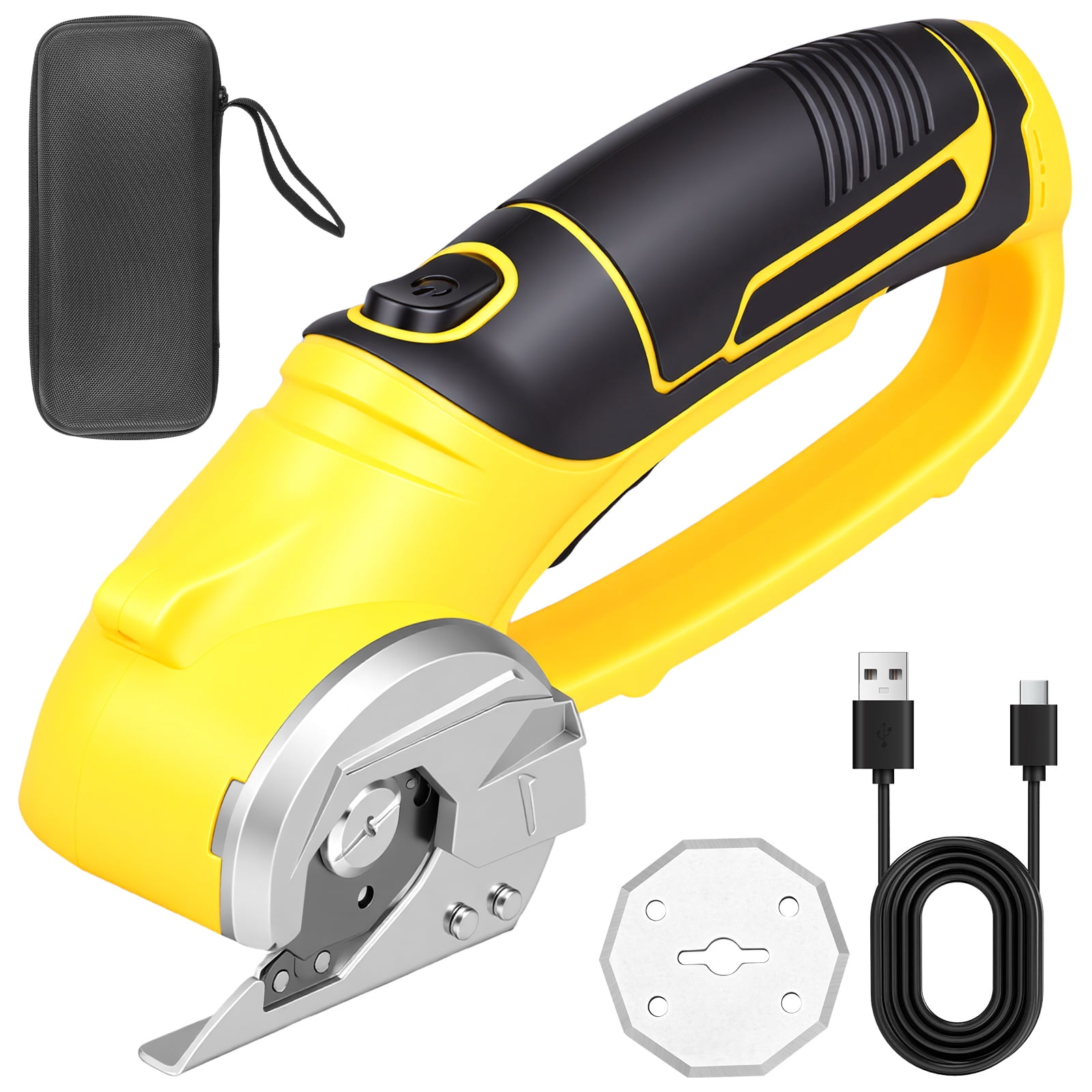 Cordless Electric Scissors: 4V Rechargeable Rotary Cardboard Cutter 2000mAh Battery with Safety Lock 2 Blades Electric Box Cutter for Fabric Carpet Carton Plastic Leather Cloth