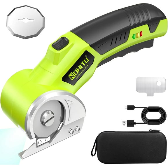 Cordless Electric Scissors: 4V Rechargeable Rotary Cardboard Cutter, 3000mAh Battery, with LED Light, Box Cutter for Fabric Carpet Carton Plastic Leather Cloth