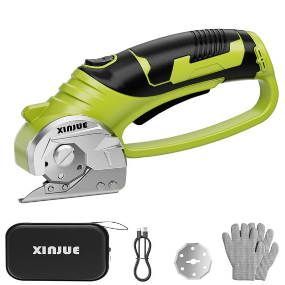 Cordless Electric Scissors, Cardboard Box Cutter Heavy Duty, 4V Rechargeable Power Rotary Cutter with Safety Lock & LED Light for Fabric, Carpet, Paper or Leather, Orange