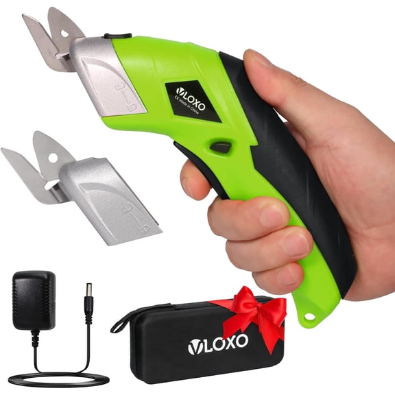 Cordless Electric Scissors,  Cardboard Cutter Electric Fabric Scissors with Blades Rechargeable Powerful Fabric Cutter for Crafts Leather Carboard Carpet Plastic Felt with Case Green CS4001