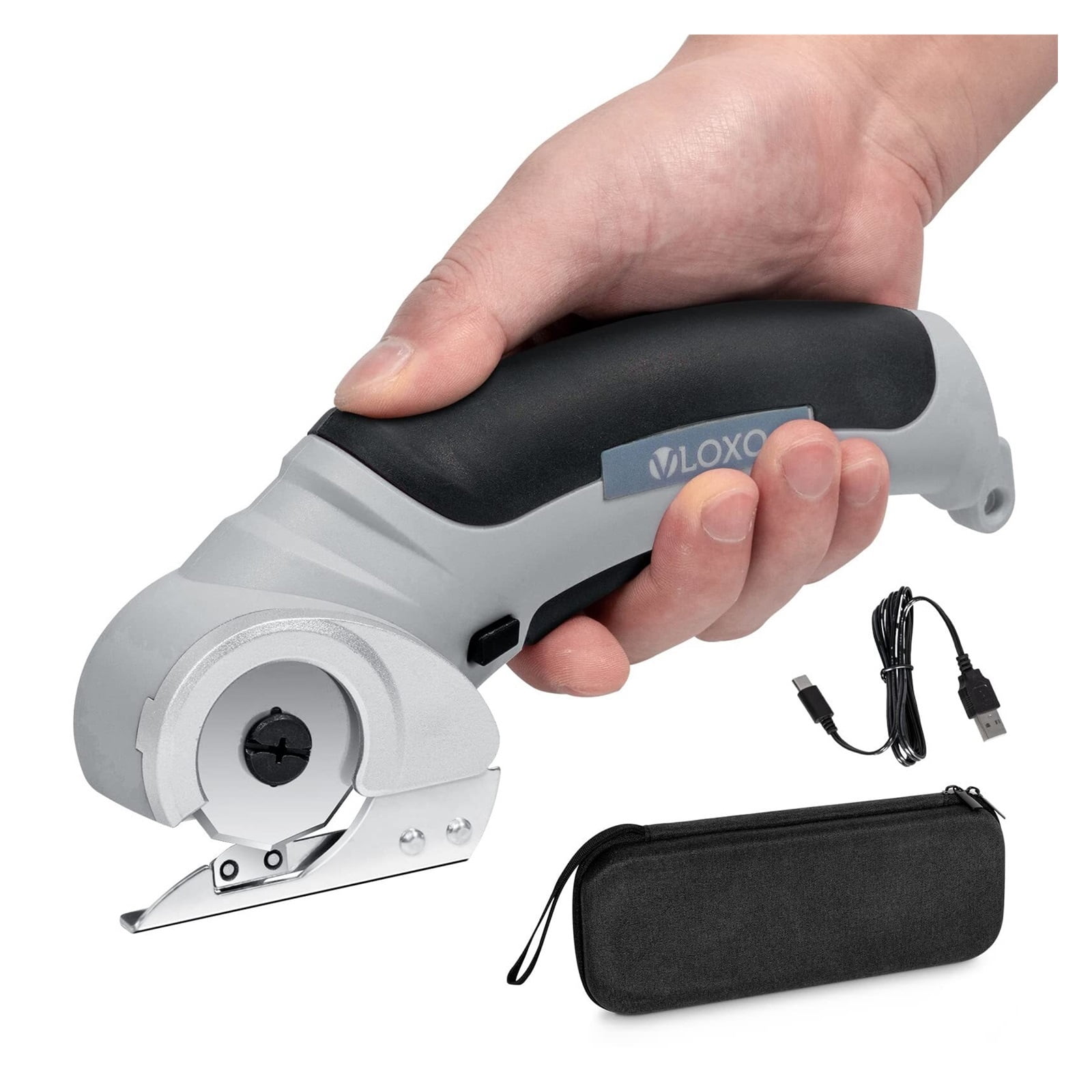 Cordless Electric Scissors,Cardboard Cutter with Safety Lock 4.2V Electric Mini Cutter Rechargeable Rotary Cutter for Leather Felt Rug Box with Storage Box Pink