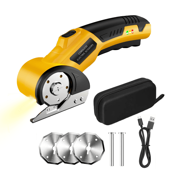 Cordless Electric Scissors with LED Light, Electric Rotary Cardboard Cutter, 4V Rechargeable Box Cutting Tool, Precision Blade for Corrugated Boxes, Packaging & DIY Use