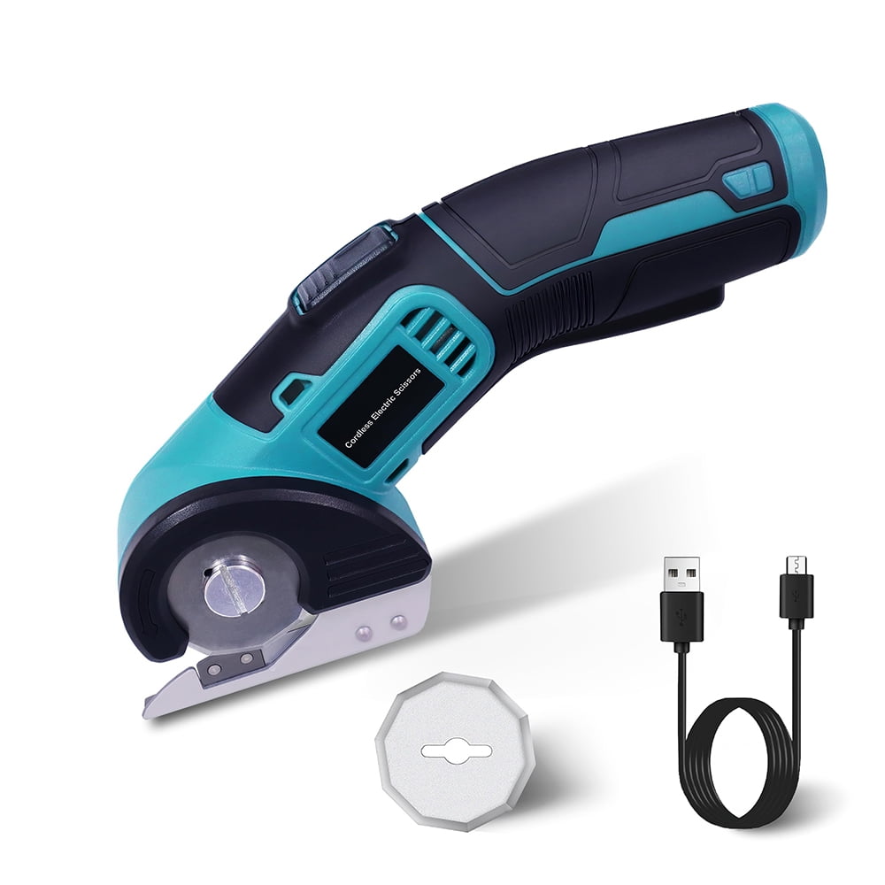 Cordless Electric Scissors Rotary Cutter - 240 RPM, 1/4” Cutting Capacity, Self-Sharpening Blade, Safety Lock + Dual-Trigger, 4V 2000mAh (2hrs Use), Type-C Charging for Cardboard/Leather/Vinyl