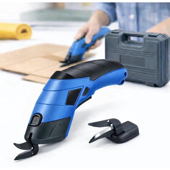 Cordless Electric Scissors with Storage Case | Rechargeable Multi-Purpose Cutter for Fabric, Cardboard, Leather & Crafts | Portable Tool for Sewing, DIY & Home Use | Blue, 2 Blades Included