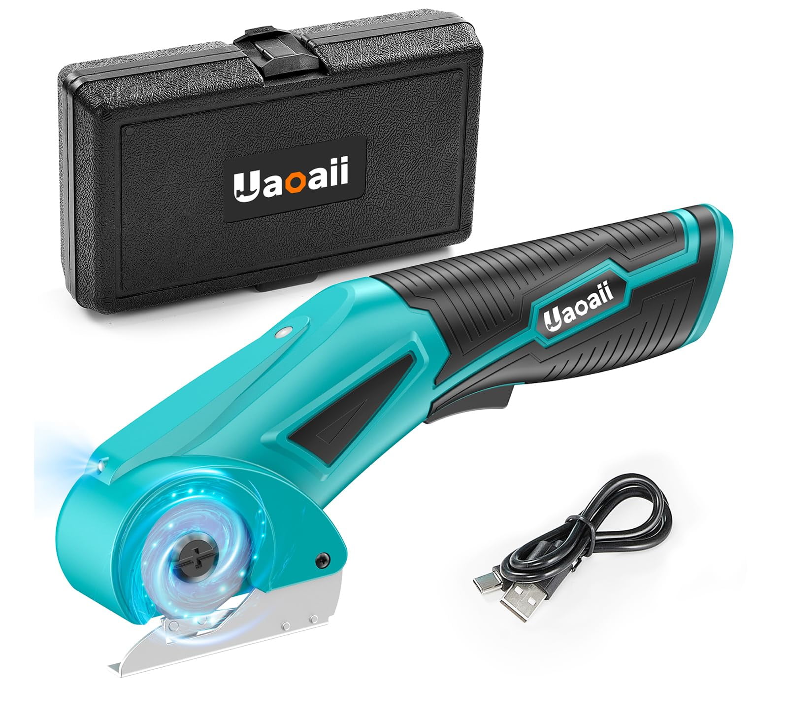 Cordless Electric Scissors Upgraded, Uaoaii 4V Electric Cardboard Box  Cutter w/Storage Case, Safety Lock & LED Light, Rechargeable Fabric Cutter  Power