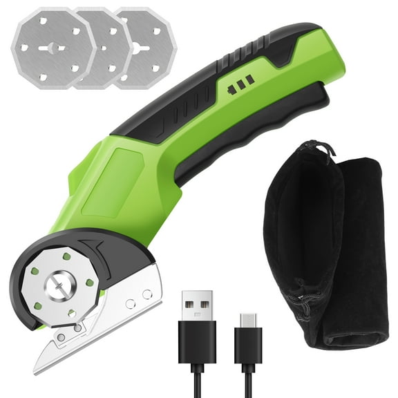 Cordless Electric Scissors with 3 Spare Blades Rechargeable Cardboard Cutter 1500mAh Battery Fabric Scissors for Box Carpet Plastic Fabric