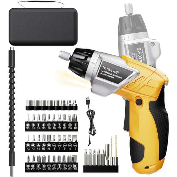 Cordless Electric Screwdriver Set - 3.6V Rechargeable Power Drill 6Nm Torque, 49-Piece Power Screwdriver, LED Light & USB Charging, Ergonomic Pivoting Handle Tool Kit for Home DIY, Furniture Assembly