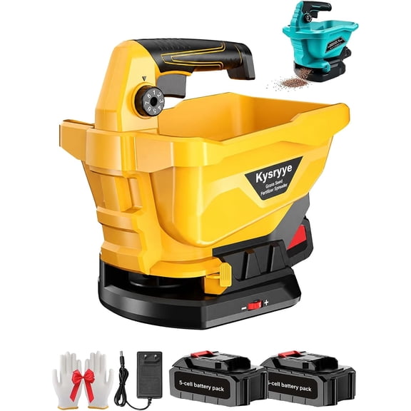 Cordless Electric Seed and Fertilizer Spreader, Handheld Power Lawn Granule Spreader with Two 2600mAh Batteries, 6-Speed Broadcast Spreader for Grass Seed Salt and Ice Melt, 3.8L Large HopperYellow