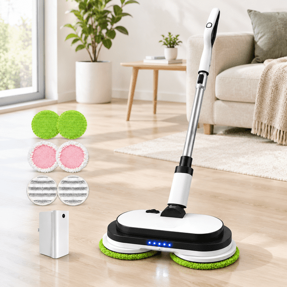 Cordless Electric Self-Propelled Mop with LED Light and Water Spray for Hard Floors