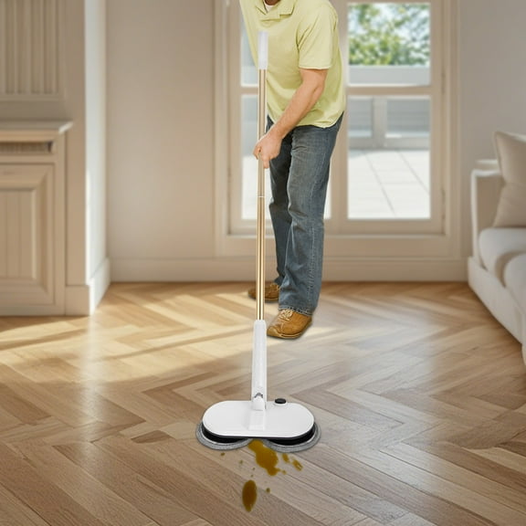 Cordless Electric Spin Mop with Adjustable Handle, 150rpm Powerful Cleaning, Rechargeable 2000mAh Battery, Lightweight & Quiet for Hardwood & Tile Floors