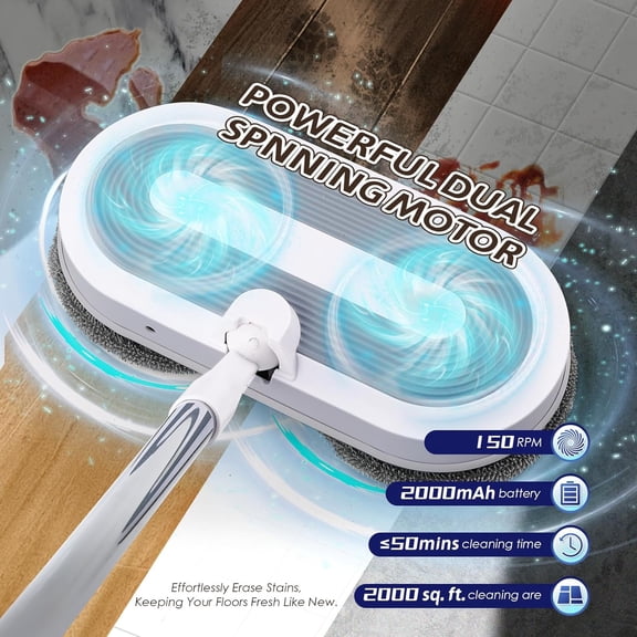 Cordless Electric Spin Mop for Floor Cleaning with Water Sprayer, LED Headlights Automatic Mop for Hardwood Floors, Suitable for Wooden, Marble, Tile, Hardwood Floor, 4 Mop Pads