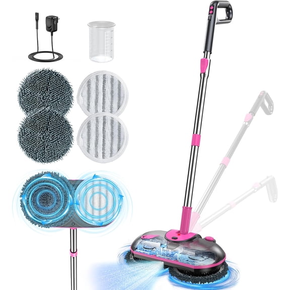 Cordless Electric Spin Mop with Water Sprayer, Self-Propelled Floor Cleaner for Hardwood & Tile, Quiet Cleaning, Adjustable Handle, 2500mAh Long-Lasting Battery, 300ml Tank