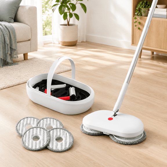 Cordless Electric Spin Mop with Automatic Bucket, Spray Function, and Rechargeable for Hardwood, Tile, and Marble Floors