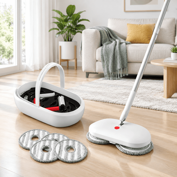 Cordless Electric Spin Mop with Automatic Cleaning Bucket, Spray Function, and Rechargeable for Hardwood, Tile, and Marble Floors