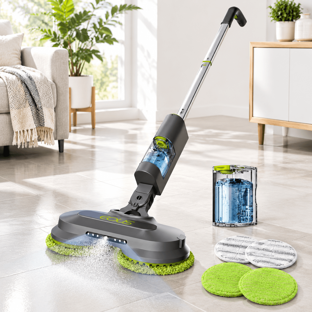 Meat Mop Cordless Electric Spin Mop with Detachable Water Tank, Gray ...
