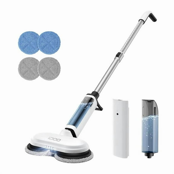 Cordless Electric Spin Mop with LED Headlight, Water Spray, 150min Runtime, Removable Battery & Large Tank,Home Floor Cleaning Machine