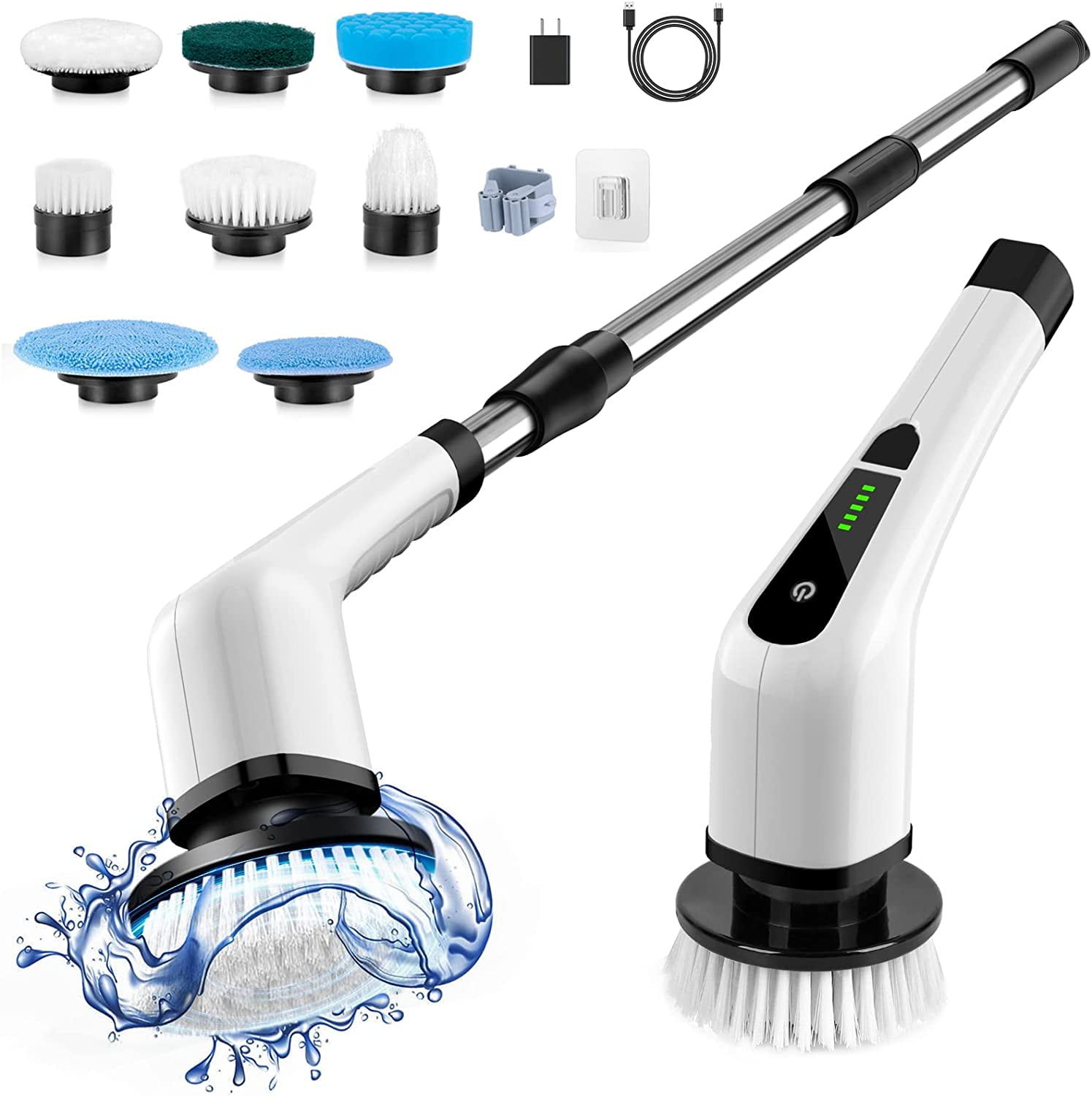 Cordless Electric Spin Scrubber with 8 Replaceable Brush Heads