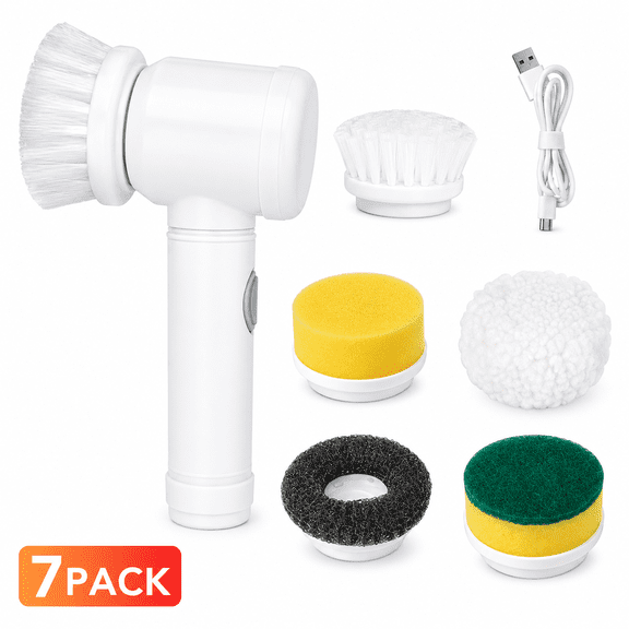 Cordless Electric Spin Scrubber, Multifunctional Handheld Power Dish Brush with Replaceable Heads & Hanging Hook, Waterproof Motorized Pot and Pan Cleaner for Kitchen Greasing & Stain Removal