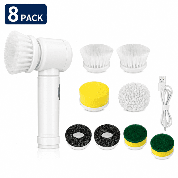 Cordless Electric Spin Scrubber, Multifunctional Handheld Power Dish Brush with Replaceable Heads & Hanging Hook, Waterproof Motorized Pot and Pan Cleaner for Kitchen Greasing & Stain Removal