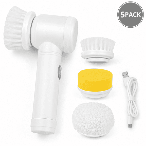 Cordless Electric Spin Scrubber, Multifunctional Handheld Power Dish Brush with Replaceable Heads & Hanging Hook, Waterproof Motorized Pot and Pan Cleaner for Kitchen Greasing & Stain Removal