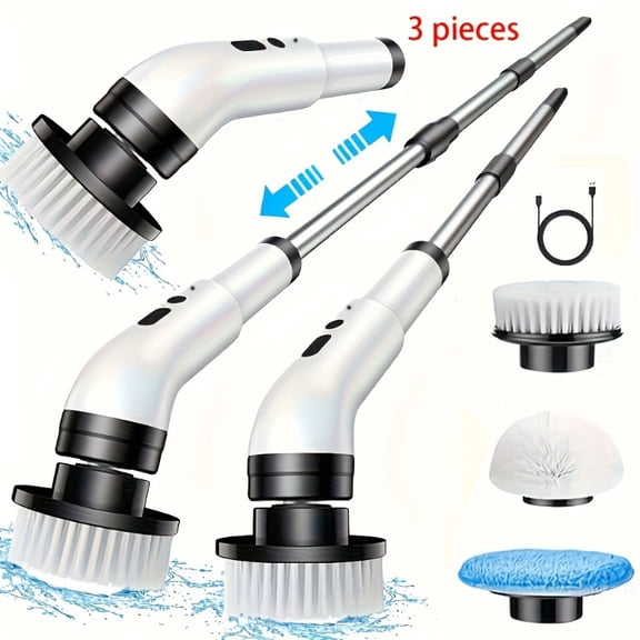 Cordless Electric Spin Scrubber, Rotary Cleaning Brush with Adjustable Handle  Replaceable Brush Heads, 360 Power Cleaner for Bathroom, Tub, Tile  Floor