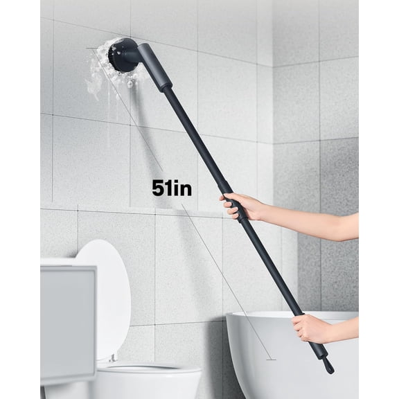 Cordless Electric Spin Scrubber with Long Handle, IPX7 Waterproof Bathroom Cleaning Brush, 2.5Nm Torque, 6 Brush Heads for Tile Floor Shower