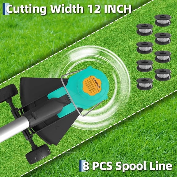 Cordless Electric String Trimmer 12 Inch with 2x2.0Ah Batteries, 20V Wacker Auto Feed Lawn Mover Tool with Charger for Garden Yard